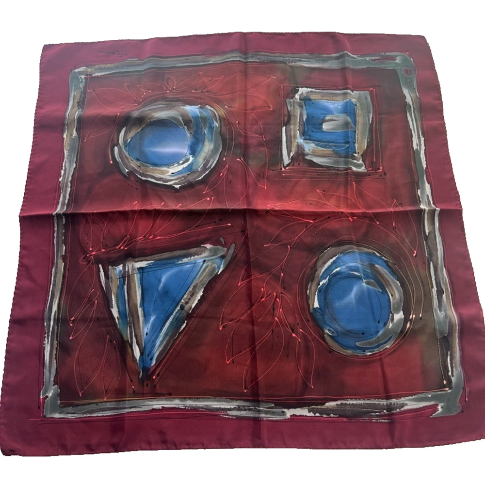 Robert Daskal Chicago Scarf Square Red Abstract 21.5" x 21.5"